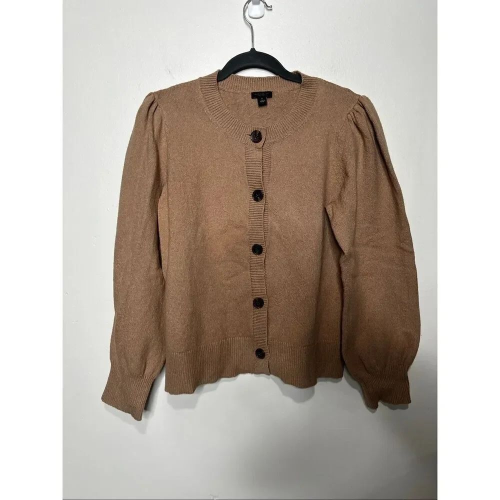 Ann Taylor Camel Brown Balloon Puff Shoulder Cardigan Sweater Sz M